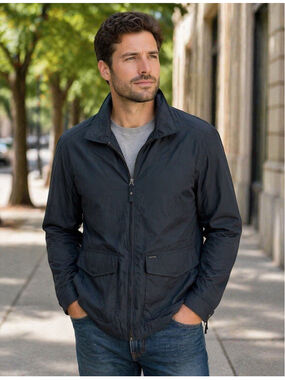 Façonnable Facorain Jacket Men’s Large Blue Zip Pockets Preppy Luxury Rain $350